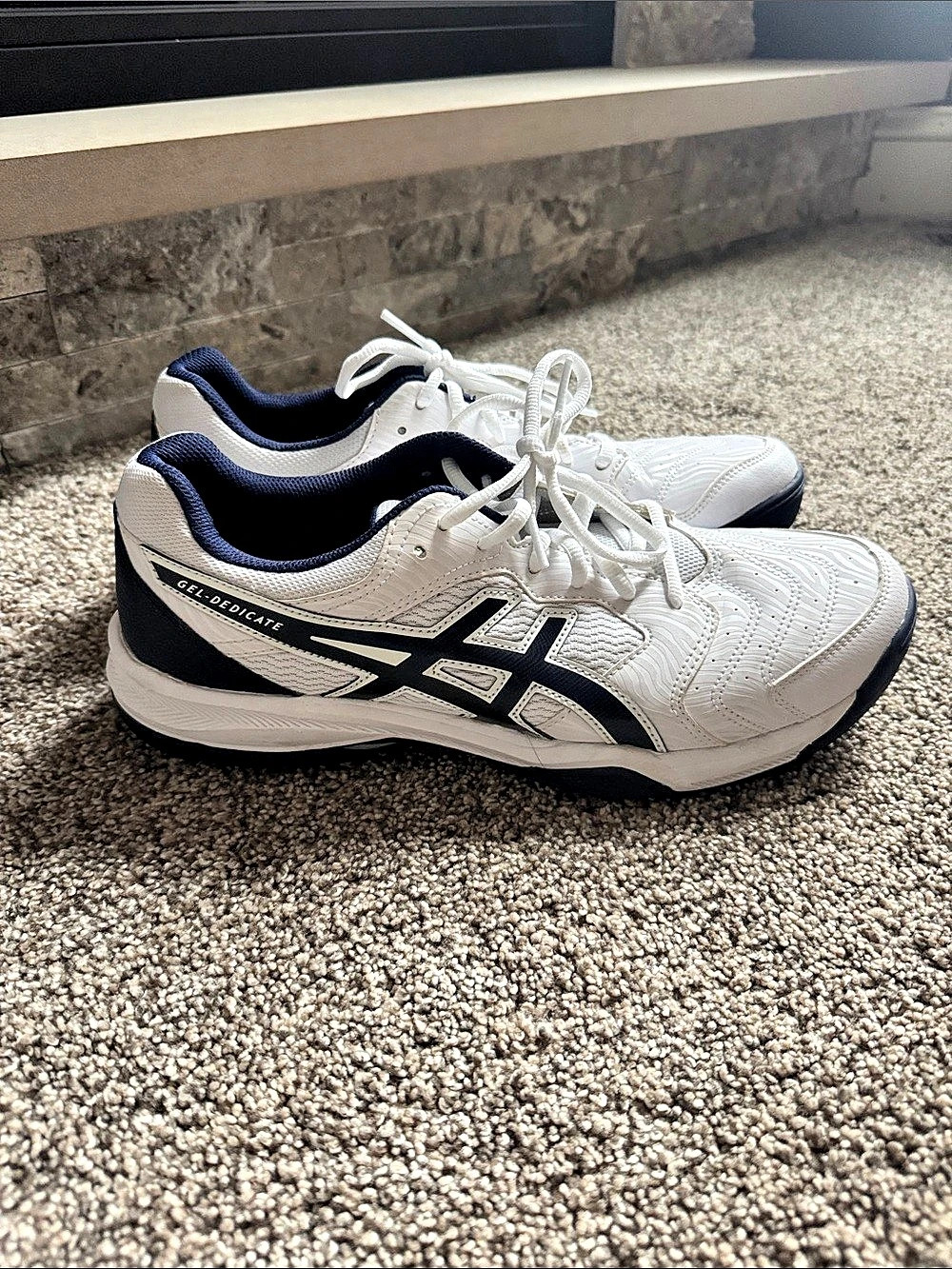 ASICS GEL-DEDICATE Athletic Shoes White & Blue Neon Yellow US Mens 10.5 EUC